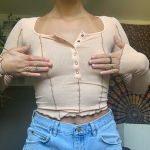 Urban Oufitters Peach Long Sleeve Henley- Size M